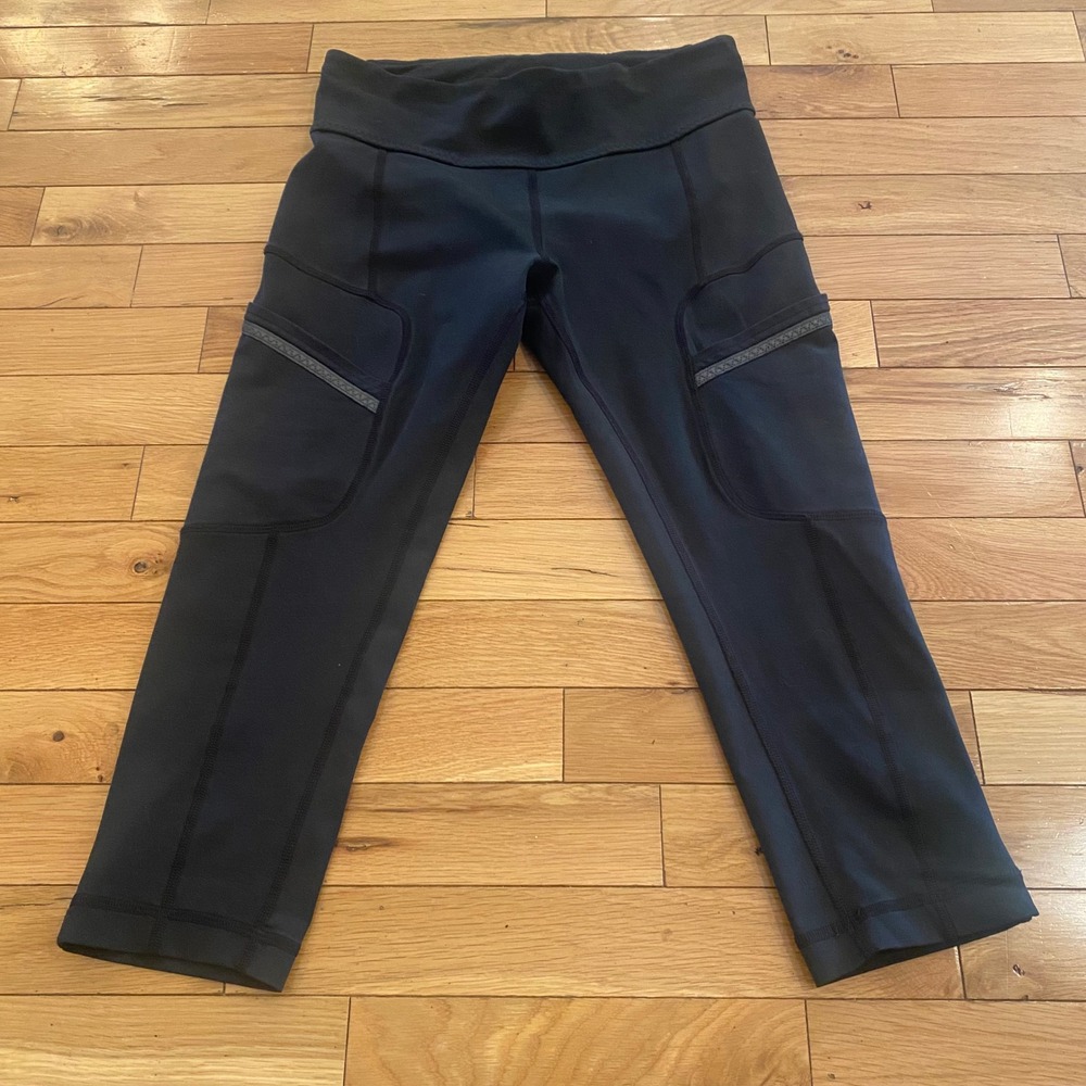 Lululemon Speed Up Crop Leggings Black Luxtreme Running Pants Size 6 Pockets